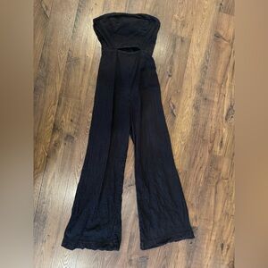 Free People Black Strapless Wide Leg Cut Out Jumpsuit